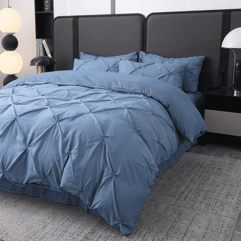 Ruelle Ruffle Set | Korean Style Ruffled Duvet Cover - Brushed Microfiber Bedding Set - Blue Color