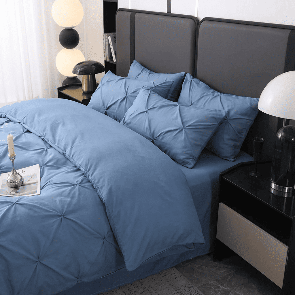 Ruelle Ruffle Set | Korean Style Ruffled Duvet Cover - Brushed Microfiber Bedding Set - Blue Color