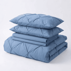 Ruelle Ruffle Set | Korean Style Ruffled Duvet Cover - Brushed Microfiber Bedding Set - Blue Color