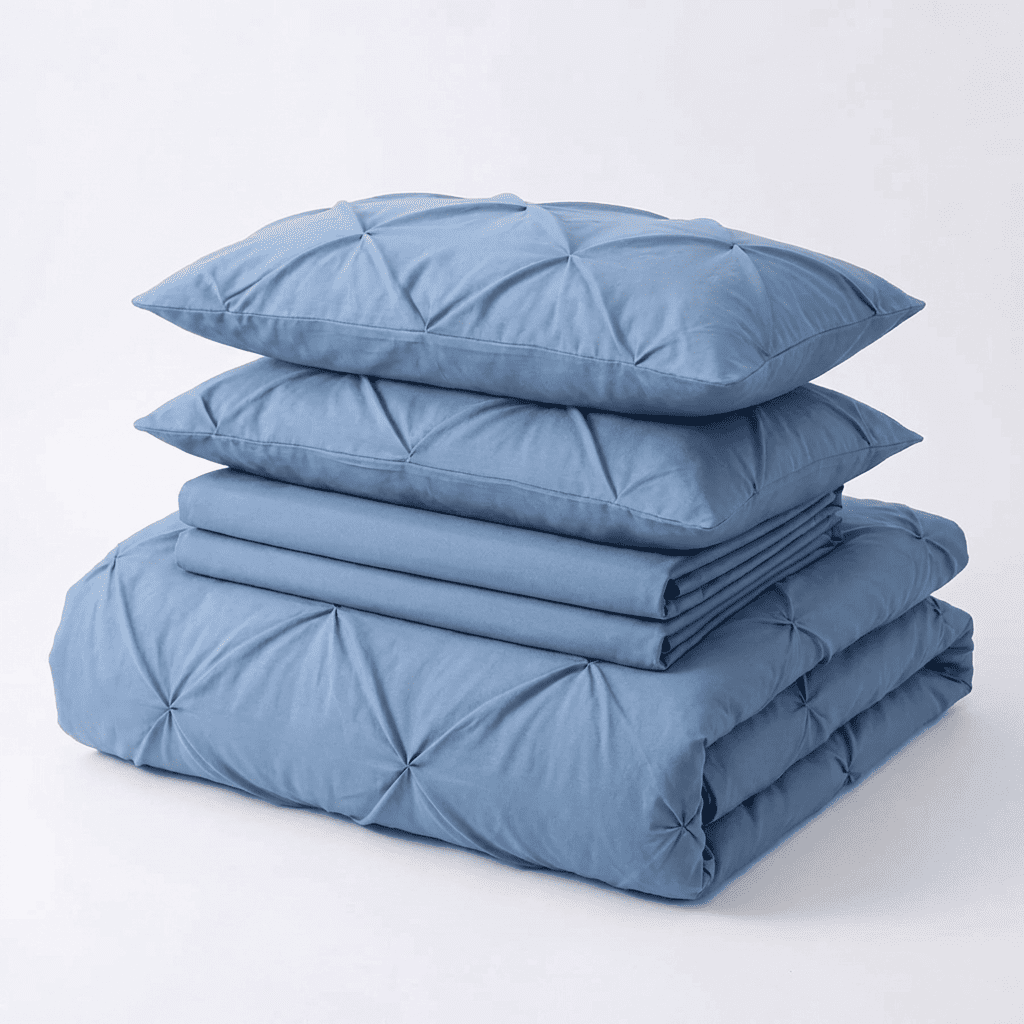 Ruelle Ruffle Set | Korean Style Ruffled Duvet Cover - Brushed Microfiber Bedding Set - Blue Color