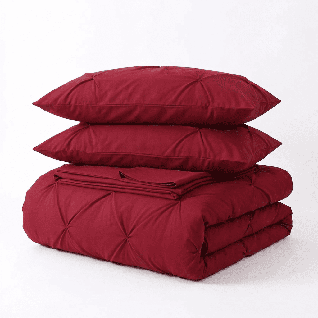 Ruelle Ruffle Set | Korean Style Ruffled Duvet Cover - Brushed Microfiber Bedding Set - Burgundy Color