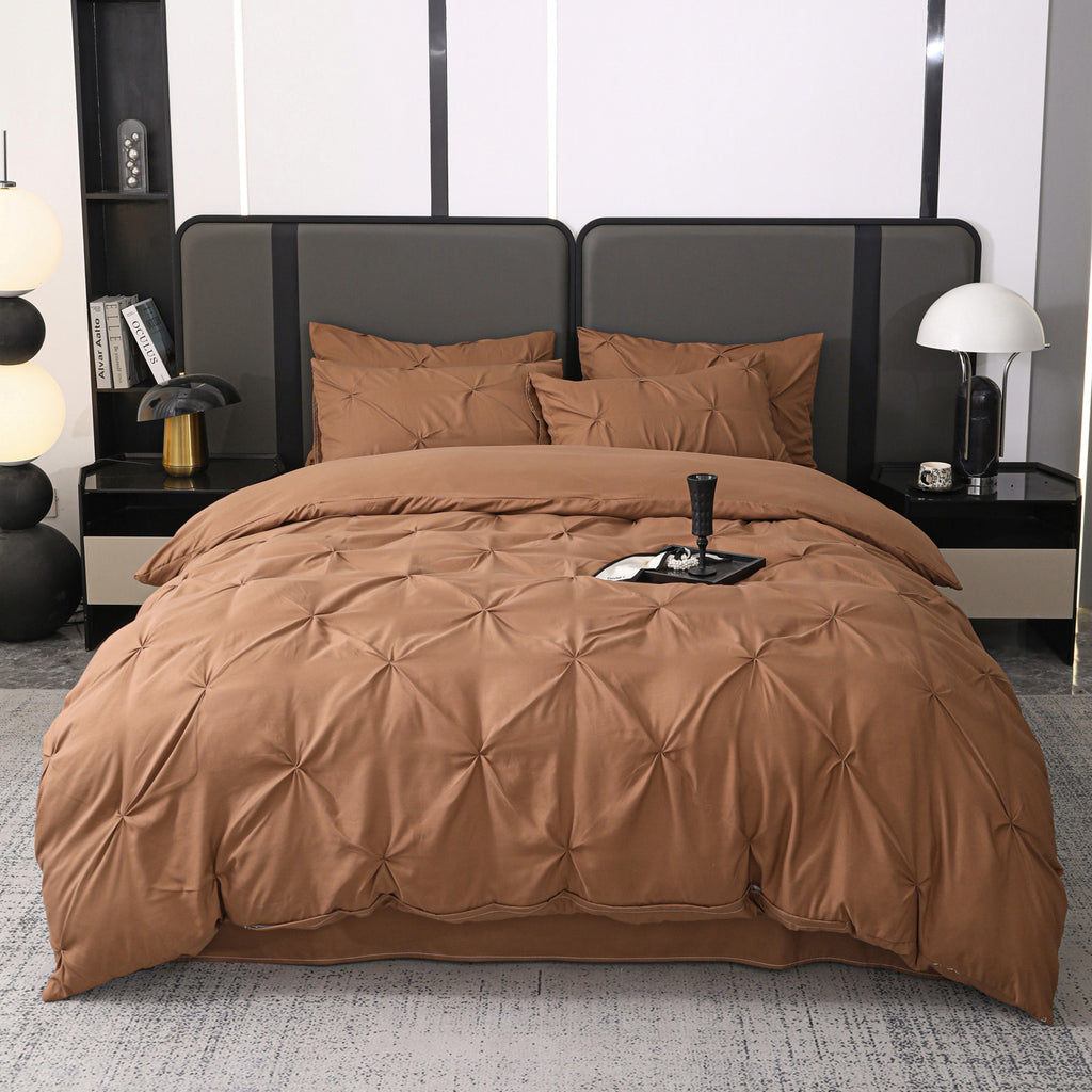 Ruelle Ruffle Set | Korean Style Ruffled Duvet Cover - Brushed Microfiber Bedding Set - Coffee Color