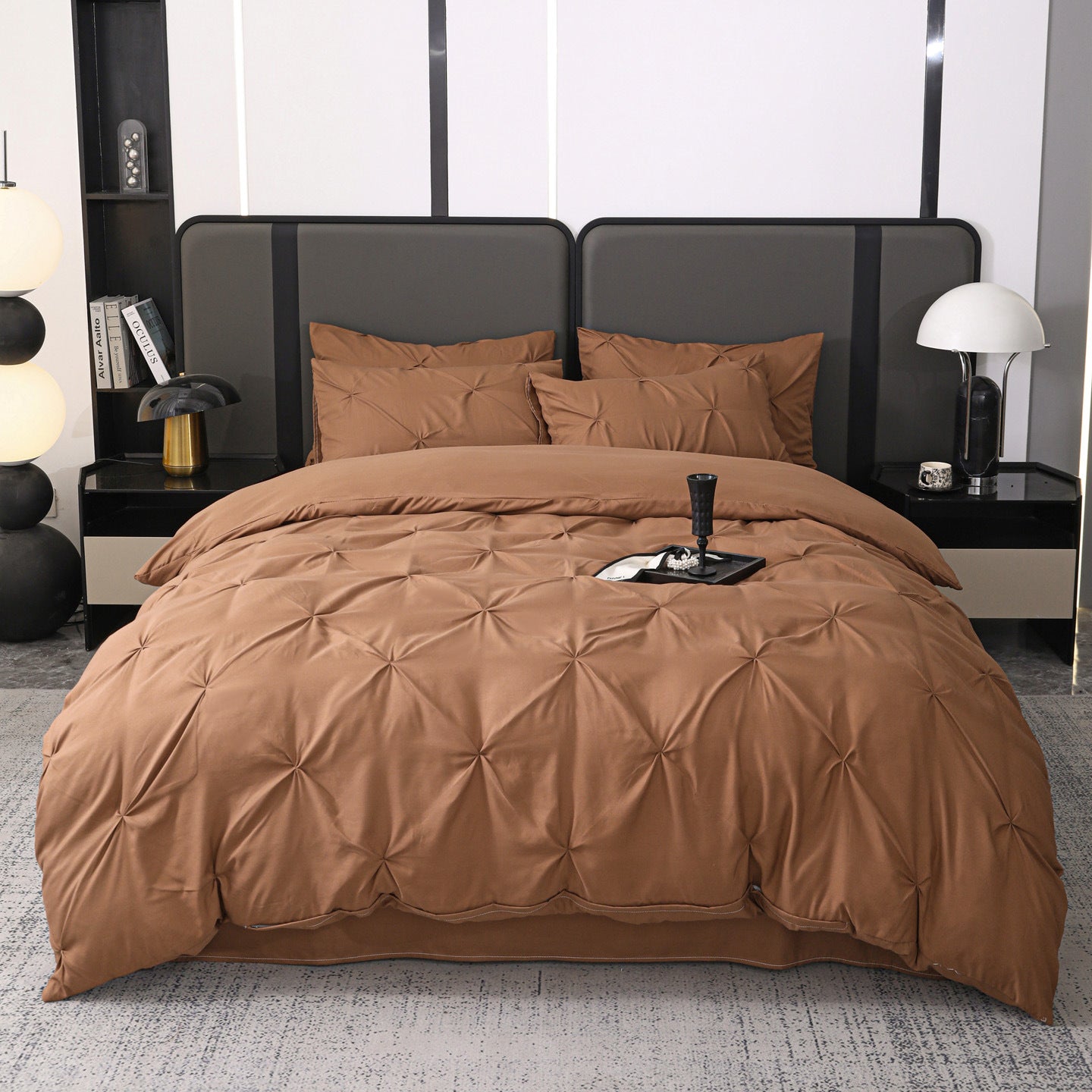 Ruelle Ruffle Set | Korean Style Ruffled Duvet Cover - Brushed Microfiber Bedding Set - Coffee Color