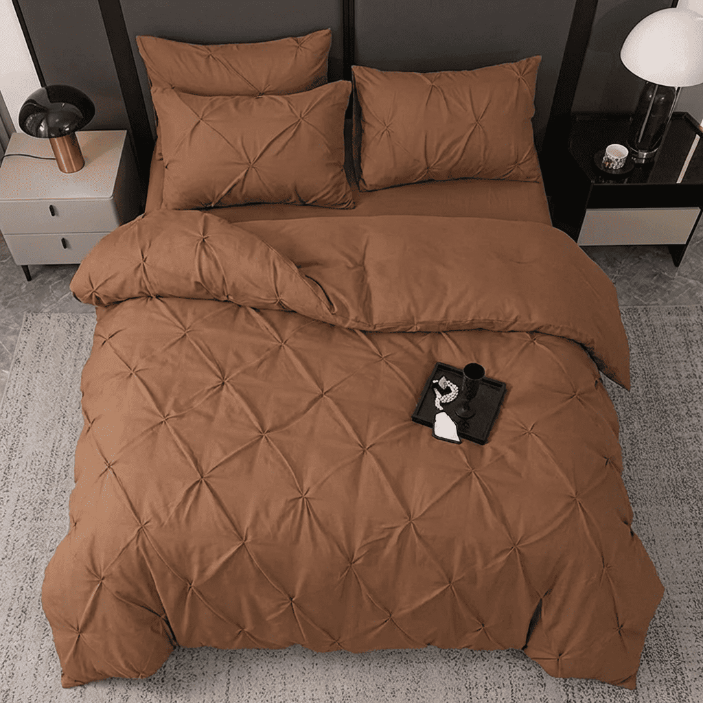 Ruelle Ruffle Set | Korean Style Ruffled Duvet Cover - Brushed Microfiber Bedding Set - Coffee Color
