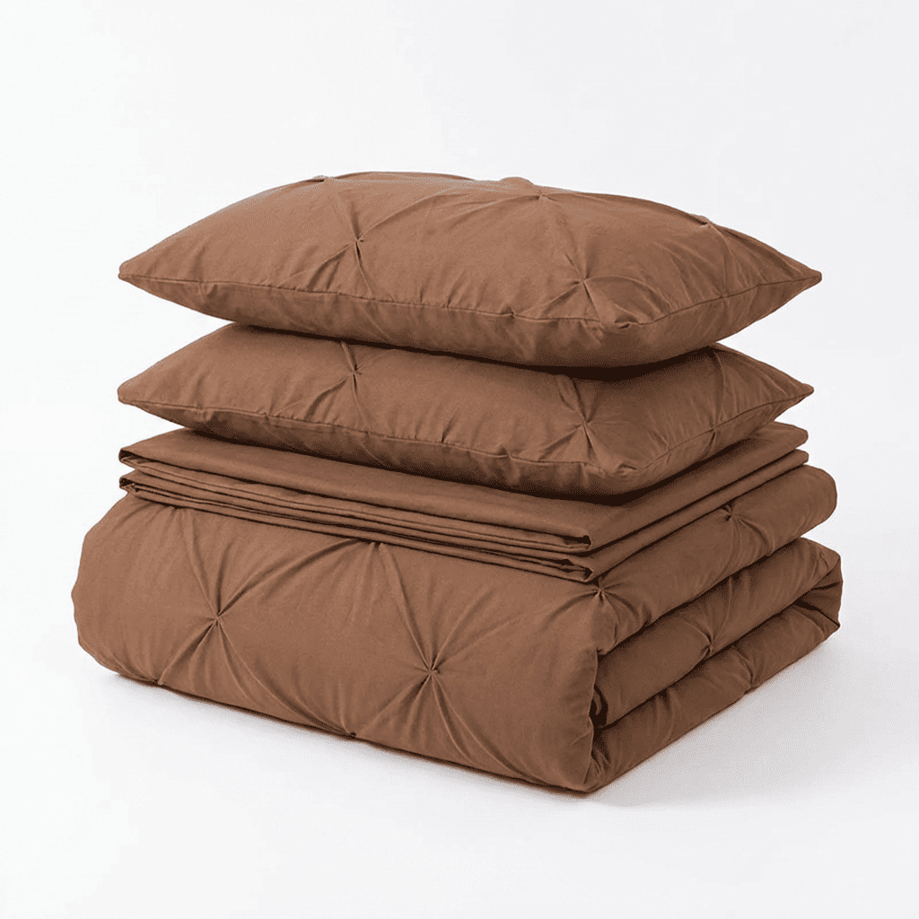 Ruelle Ruffle Set | Korean Style Ruffled Duvet Cover - Brushed Microfiber Bedding Set - Coffee Color