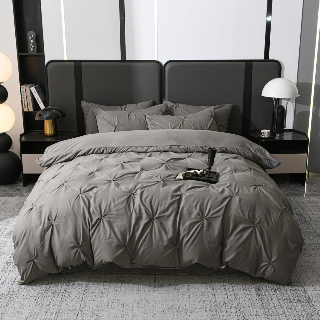 Ruelle Ruffle Set | Korean Style Ruffled Duvet Cover - Brushed Microfiber Bedding Set - Dark Gray Color