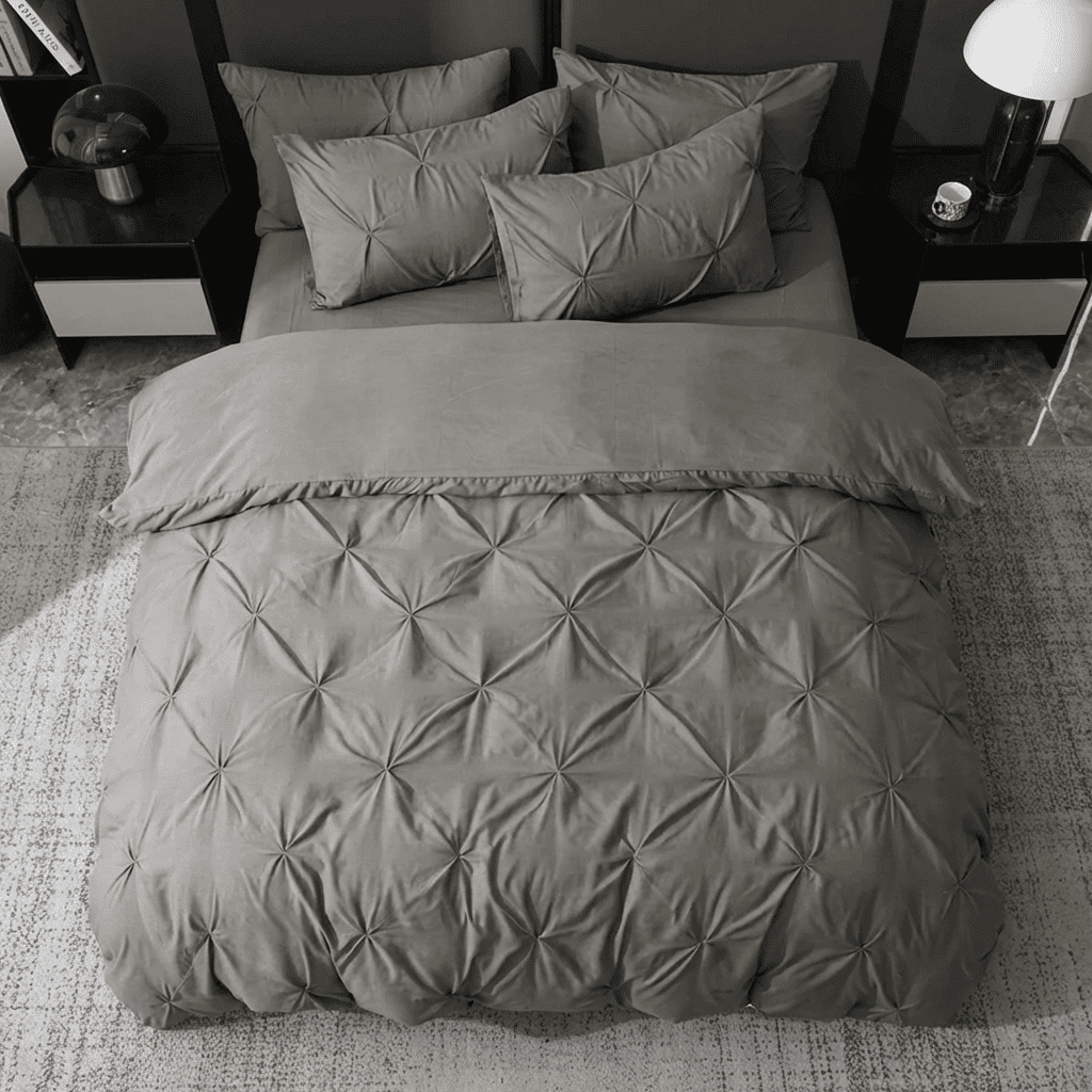 Ruelle Ruffle Set | Korean Style Ruffled Duvet Cover - Brushed Microfiber Bedding Set - Dark Gray Color
