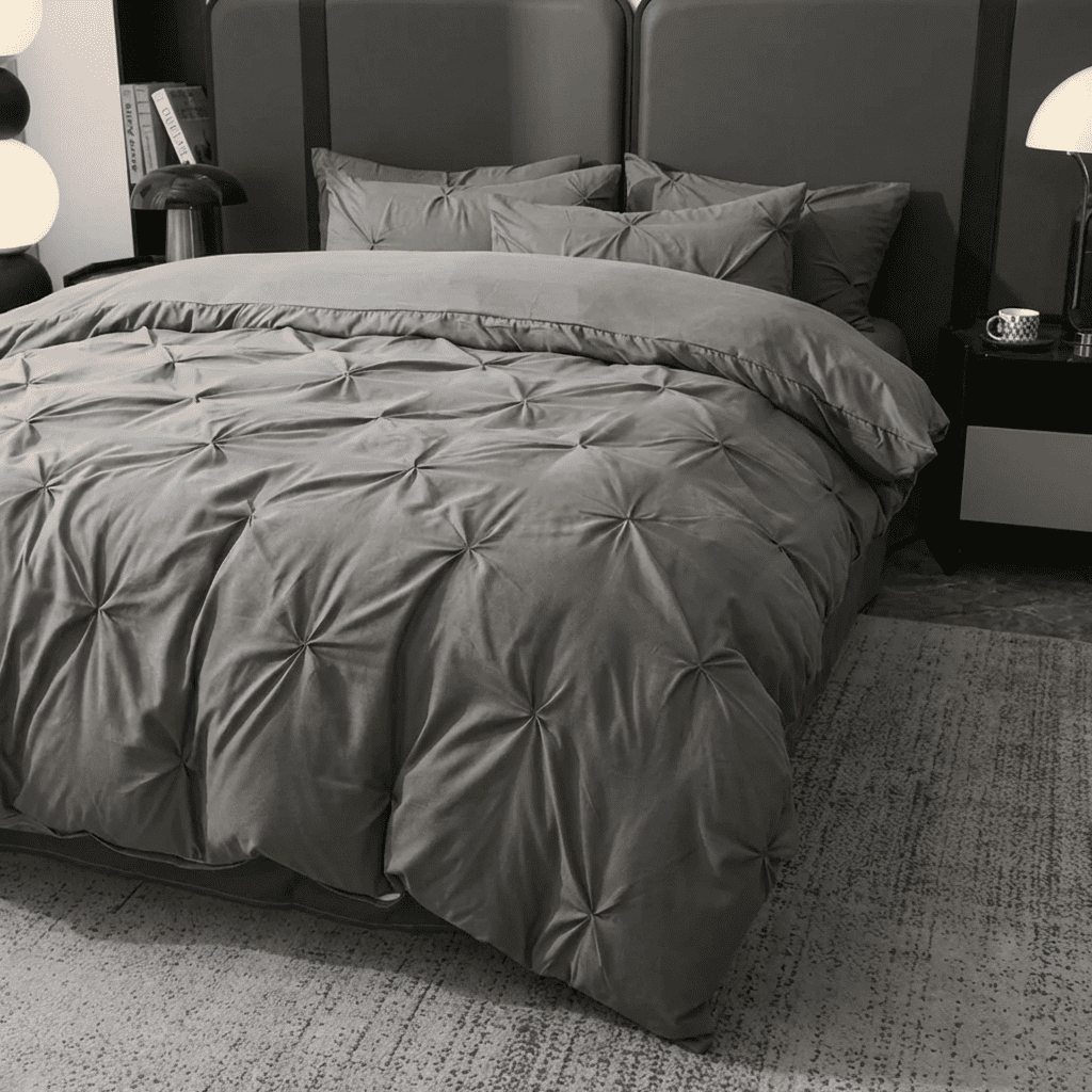 Ruelle Ruffle Set | Korean Style Ruffled Duvet Cover - Brushed Microfiber Bedding Set - Dark Gray Color