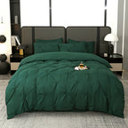 Ruelle Ruffle Set | Korean Style Ruffled Duvet Cover - Brushed Microfiber Bedding Set - Dark Green Color