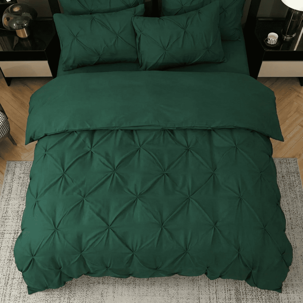 Ruelle Ruffle Set | Korean Style Ruffled Duvet Cover - Brushed Microfiber Bedding Set - Dark Green Color