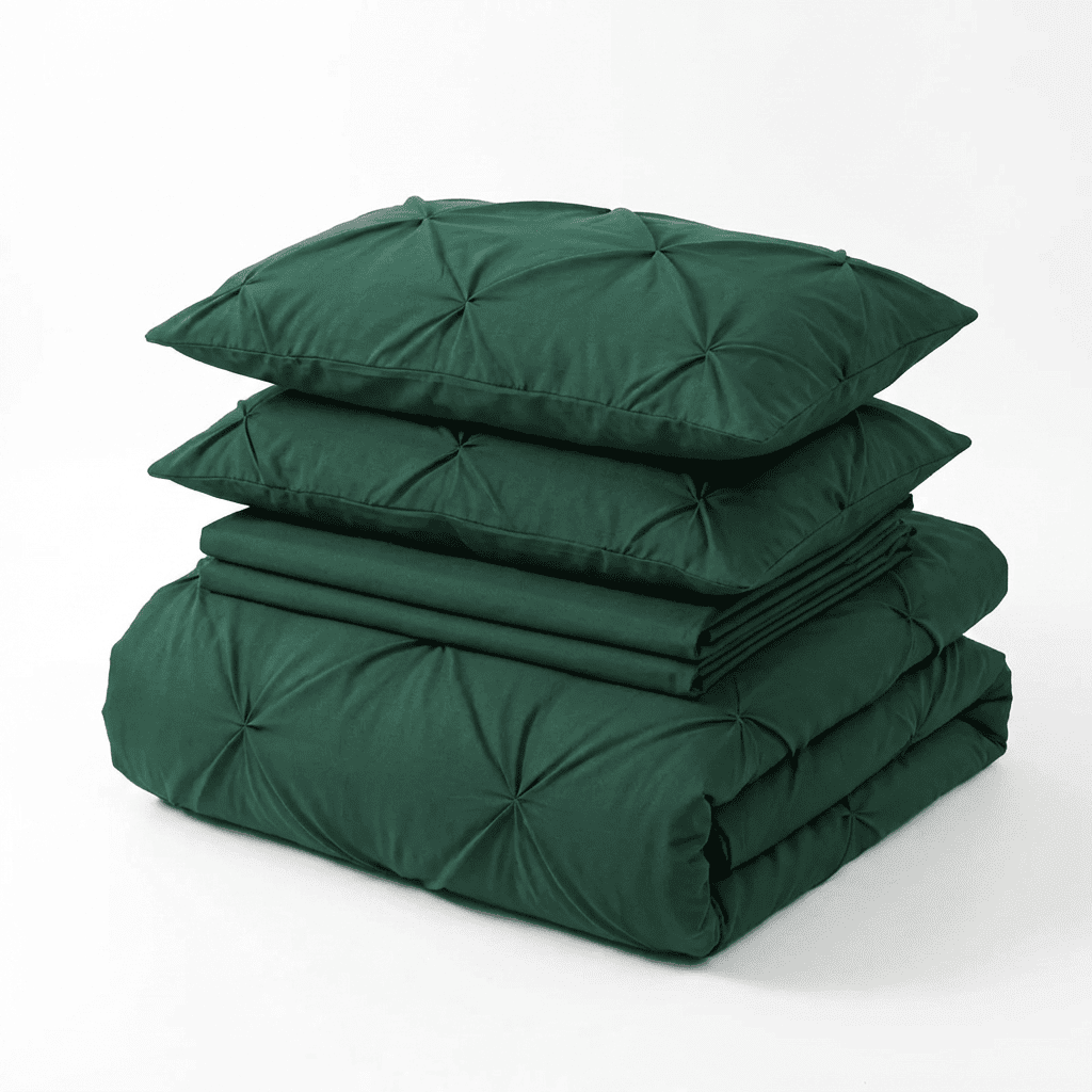 Ruelle Ruffle Set | Korean Style Ruffled Duvet Cover - Brushed Microfiber Bedding Set - Dark Green Color