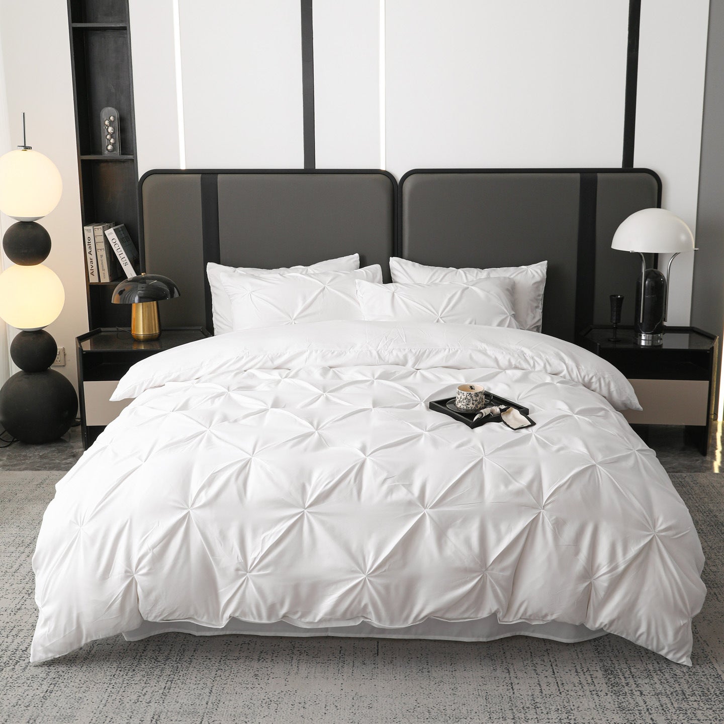 Ruelle Ruffle Set | Korean Style Ruffled Duvet Cover - Brushed Microfiber Bedding Set - White Color