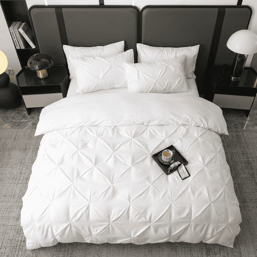 Ruelle Ruffle Set | Korean Style Ruffled Duvet Cover - Brushed Microfiber Bedding Set - White Color