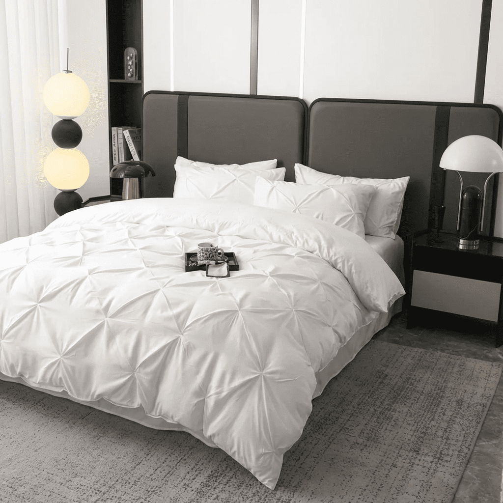 Ruelle Ruffle Set | Korean Style Ruffled Duvet Cover - Brushed Microfiber Bedding Set - White Color