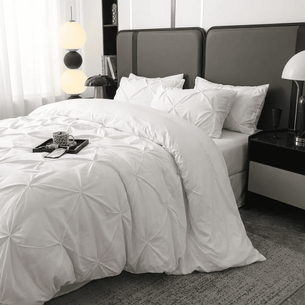 Ruelle Ruffle Set | Korean Style Ruffled Duvet Cover - Brushed Microfiber Bedding Set - White Color