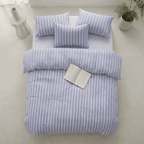 Soleil Stripe Set | Washed Cotton Duvet Cover - Soft Breathable Wide Stripe Bedding Set - Blue and White Stripes