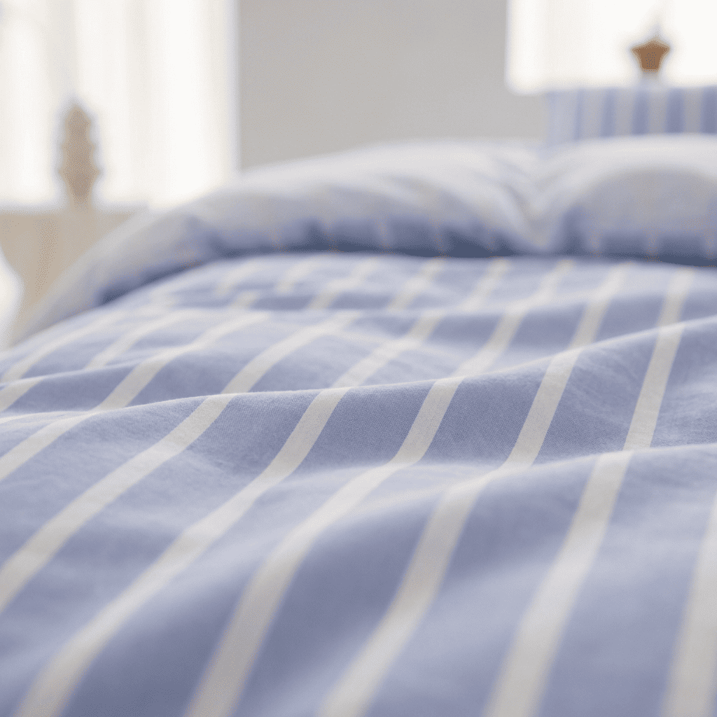 Soleil Stripe Set | Washed Cotton Duvet Cover - Soft Breathable Wide Stripe Bedding Set - Blue and White Stripes