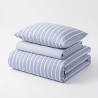 Soleil Stripe Set | Washed Cotton Duvet Cover - Soft Breathable Wide Stripe Bedding Set - Blue and White Stripes