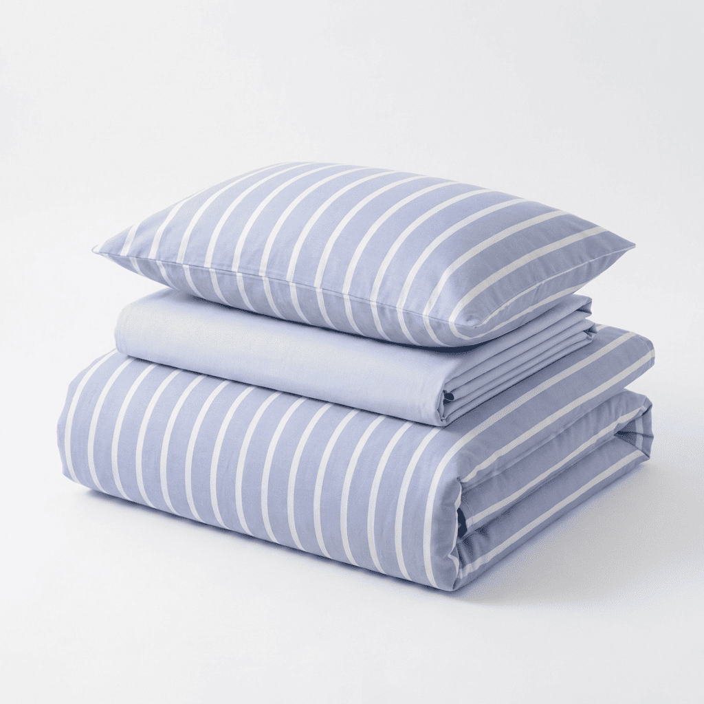 Soleil Stripe Set | Washed Cotton Duvet Cover - Soft Breathable Wide Stripe Bedding Set - Blue and White Stripes