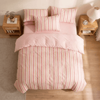 Soleil Stripe Set | Washed Cotton Duvet Cover - Soft Breathable Wide Stripe Bedding Set - Blush Pink and White Stripes