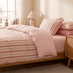 Soleil Stripe Set | Washed Cotton Duvet Cover - Soft Breathable Wide Stripe Bedding Set - Blush Pink and White Stripes