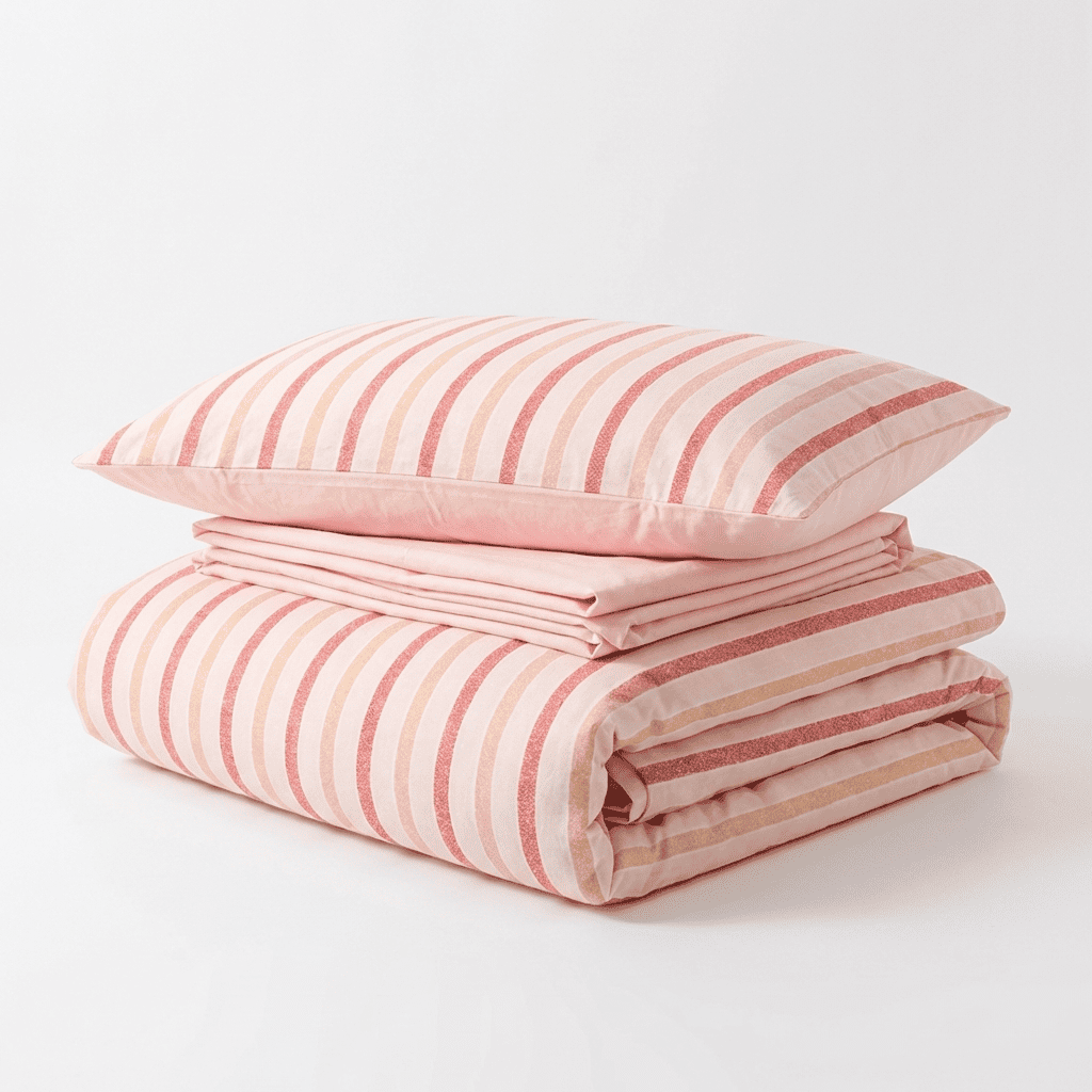 Soleil Stripe Set | Washed Cotton Duvet Cover - Soft Breathable Wide Stripe Bedding Set - Blush Pink and White Stripes