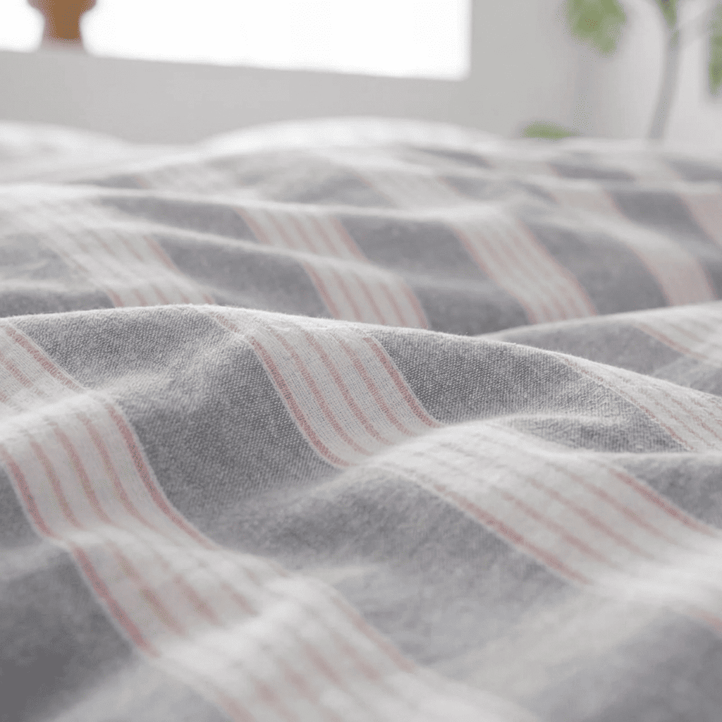 Soleil Stripe Set | Washed Cotton Duvet Cover - Soft Breathable Wide Stripe Bedding Set - Gray and White Stripes