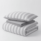 Soleil Stripe Set | Washed Cotton Duvet Cover - Soft Breathable Wide Stripe Bedding Set - Gray and White Stripes