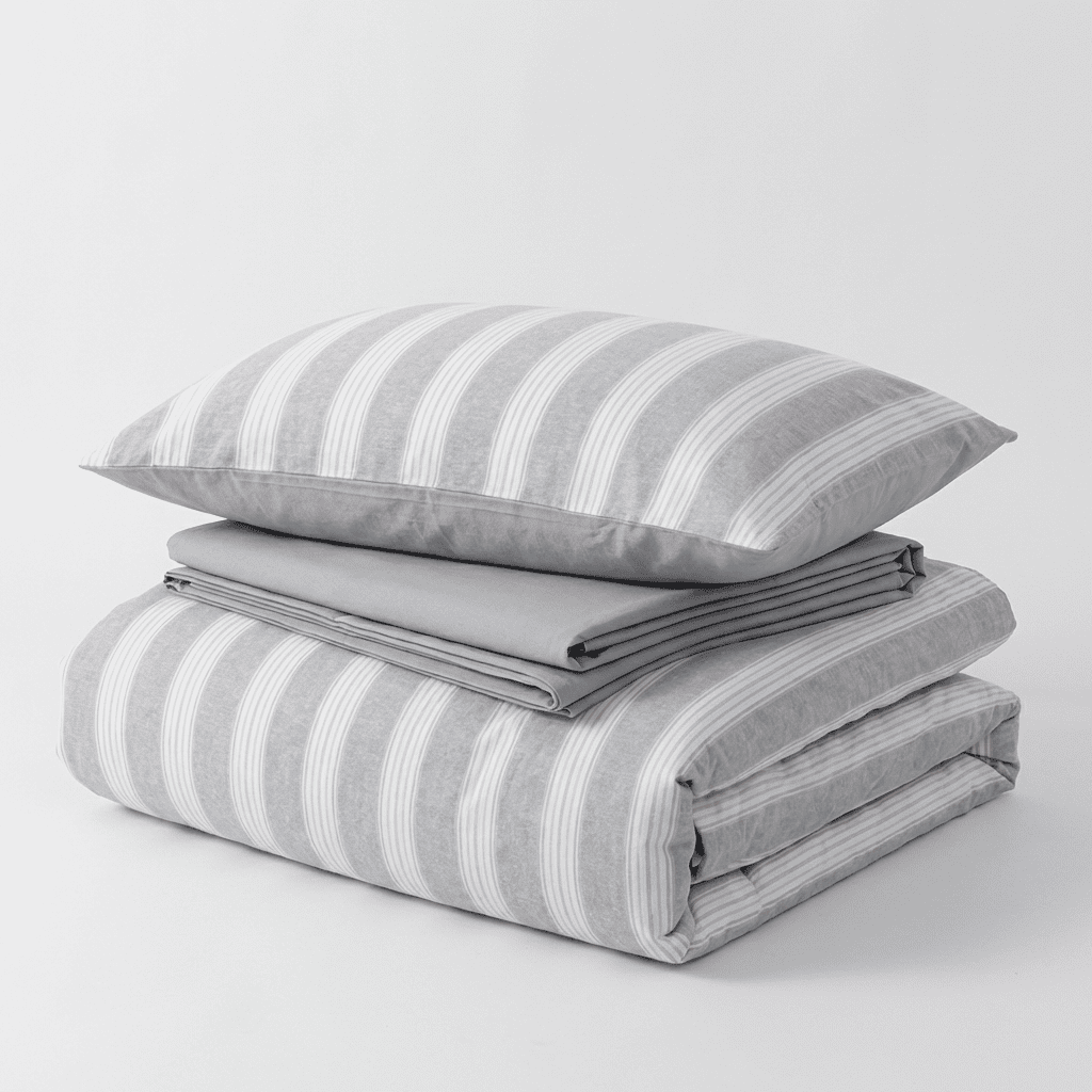 Soleil Stripe Set | Washed Cotton Duvet Cover - Soft Breathable Wide Stripe Bedding Set - Gray and White Stripes