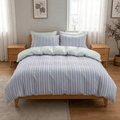Soleil Stripe Set | Washed Cotton Duvet Cover - Soft Breathable Wide Stripe Bedding Set - Multicolor Stripes