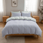 Soleil Stripe Set | Washed Cotton Duvet Cover - Soft Breathable Wide Stripe Bedding Set - Multicolor Stripes