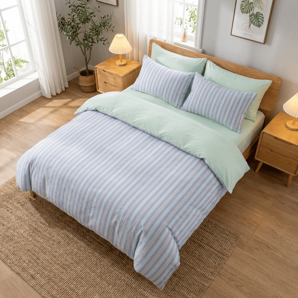 Soleil Stripe Set | Washed Cotton Duvet Cover - Soft Breathable Wide Stripe Bedding Set - Multicolor Stripes
