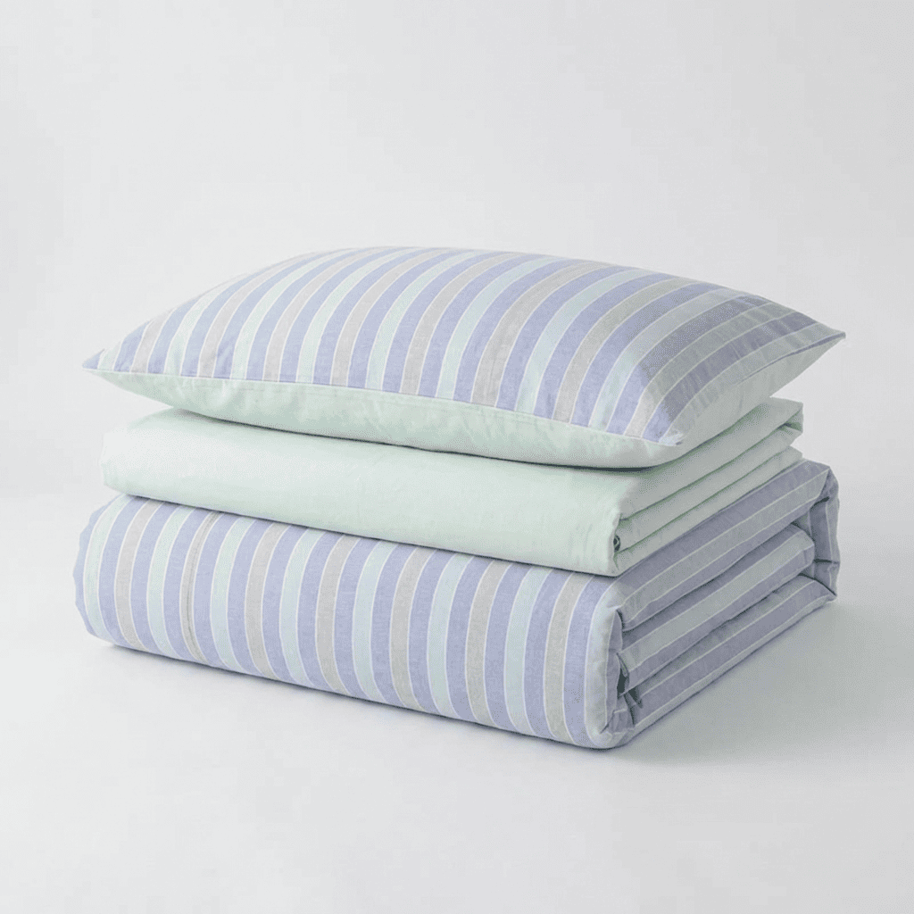 Soleil Stripe Set | Washed Cotton Duvet Cover - Soft Breathable Wide Stripe Bedding Set - Multicolor Stripes