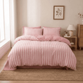 Soleil Stripe Set | Washed Cotton Duvet Cover - Soft Breathable Wide Stripe Bedding Set - Pink and White Stripes