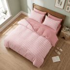 Soleil Stripe Set | Washed Cotton Duvet Cover - Soft Breathable Wide Stripe Bedding Set - Pink and White Stripes