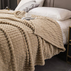 Velour Throw | Rabbit Fleece Throw Blanket - Double-Sided Plush Warm Throw, Luxury Layering Blanket - Beige Color