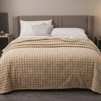 Velour Throw | Rabbit Fleece Throw Blanket - Double-Sided Plush Warm Throw, Luxury Layering Blanket - Beige Color