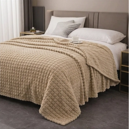 Velour Throw | Rabbit Fleece Throw Blanket - Double-Sided Plush Warm Throw, Luxury Layering Blanket - Beige Color
