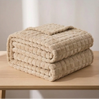 Velour Throw | Rabbit Fleece Throw Blanket - Double-Sided Plush Warm Throw, Luxury Layering Blanket - Beige Color