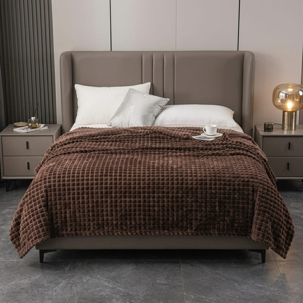 Velour Throw | Rabbit Fleece Throw Blanket - Double-Sided Plush Warm Throw, Luxury Layering Blanket - Dark Brown Color