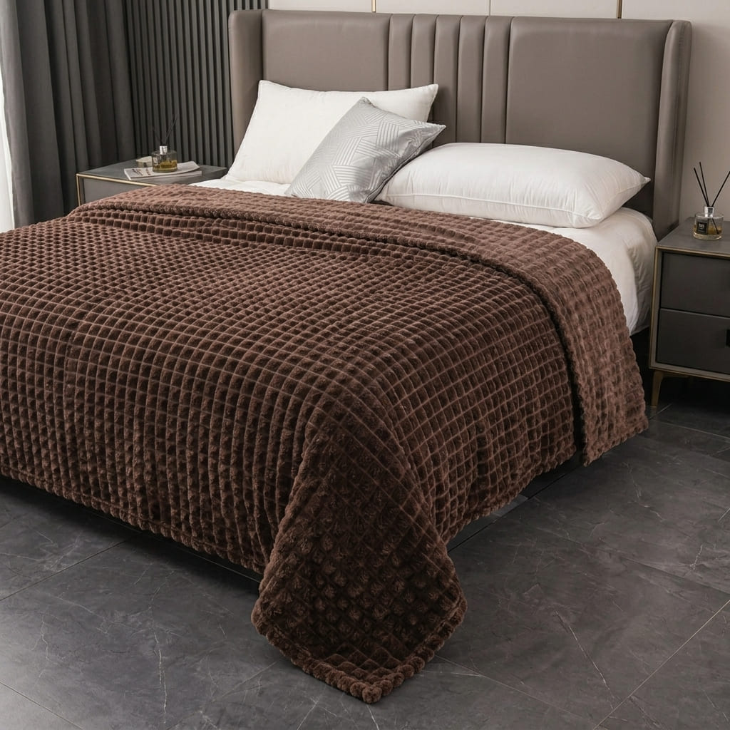 Velour Throw | Rabbit Fleece Throw Blanket - Double-Sided Plush Warm Throw, Luxury Layering Blanket - Dark Brown Color