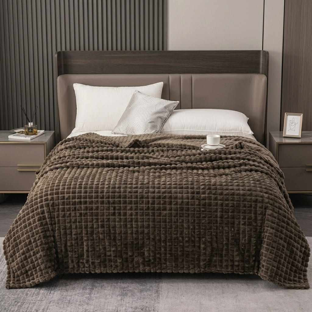 Velour Throw | Rabbit Fleece Throw Blanket - Double-Sided Plush Warm Throw, Luxury Layering Blanket - Dark Gray Color