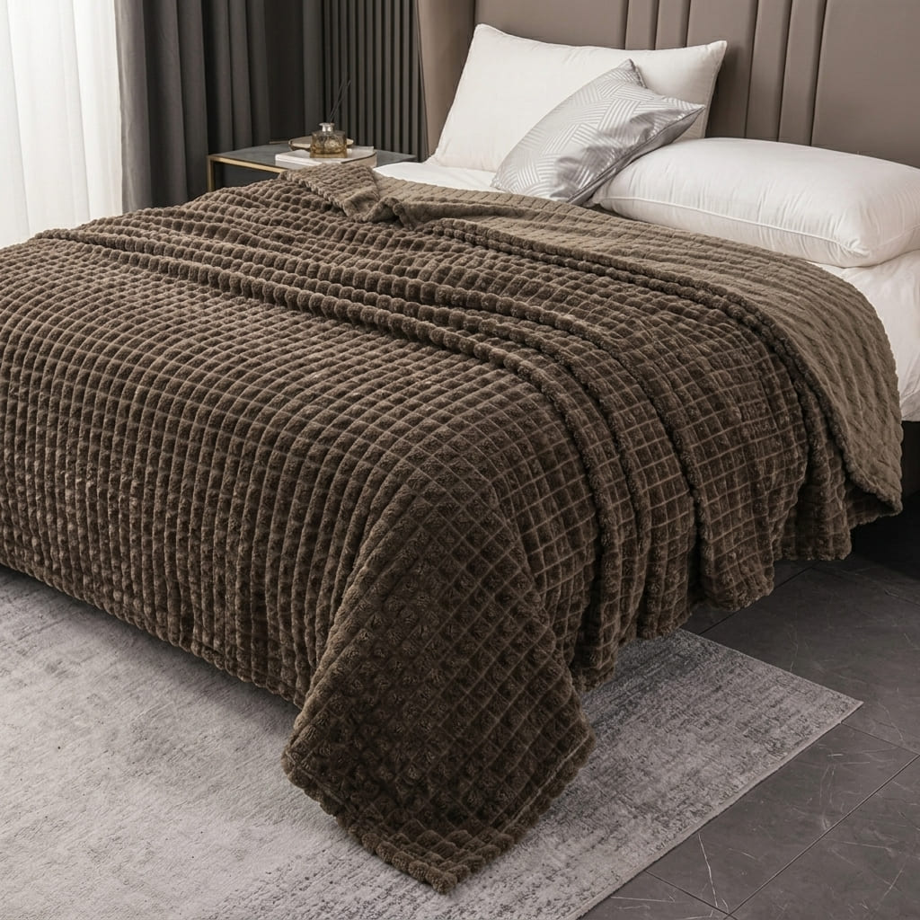 Velour Throw | Rabbit Fleece Throw Blanket - Double-Sided Plush Warm Throw, Luxury Layering Blanket - Dark Gray Color
