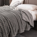 Velour Throw | Rabbit Fleece Throw Blanket - Double-Sided Plush Warm Throw, Luxury Layering Blanket - Light Gray Color
