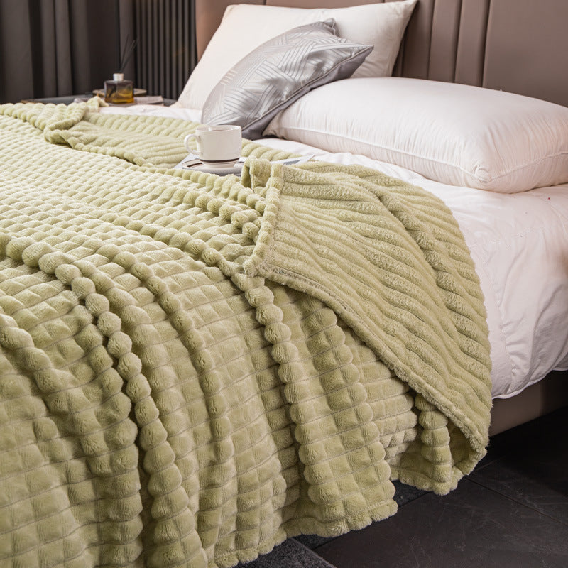 Velour Throw | Rabbit Fleece Throw Blanket - Double-Sided Plush Warm Throw, Luxury Layering Blanket - Muted Green Color
