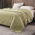Velour Throw | Rabbit Fleece Throw Blanket - Double-Sided Plush Warm Throw, Luxury Layering Blanket - Muted Green Color