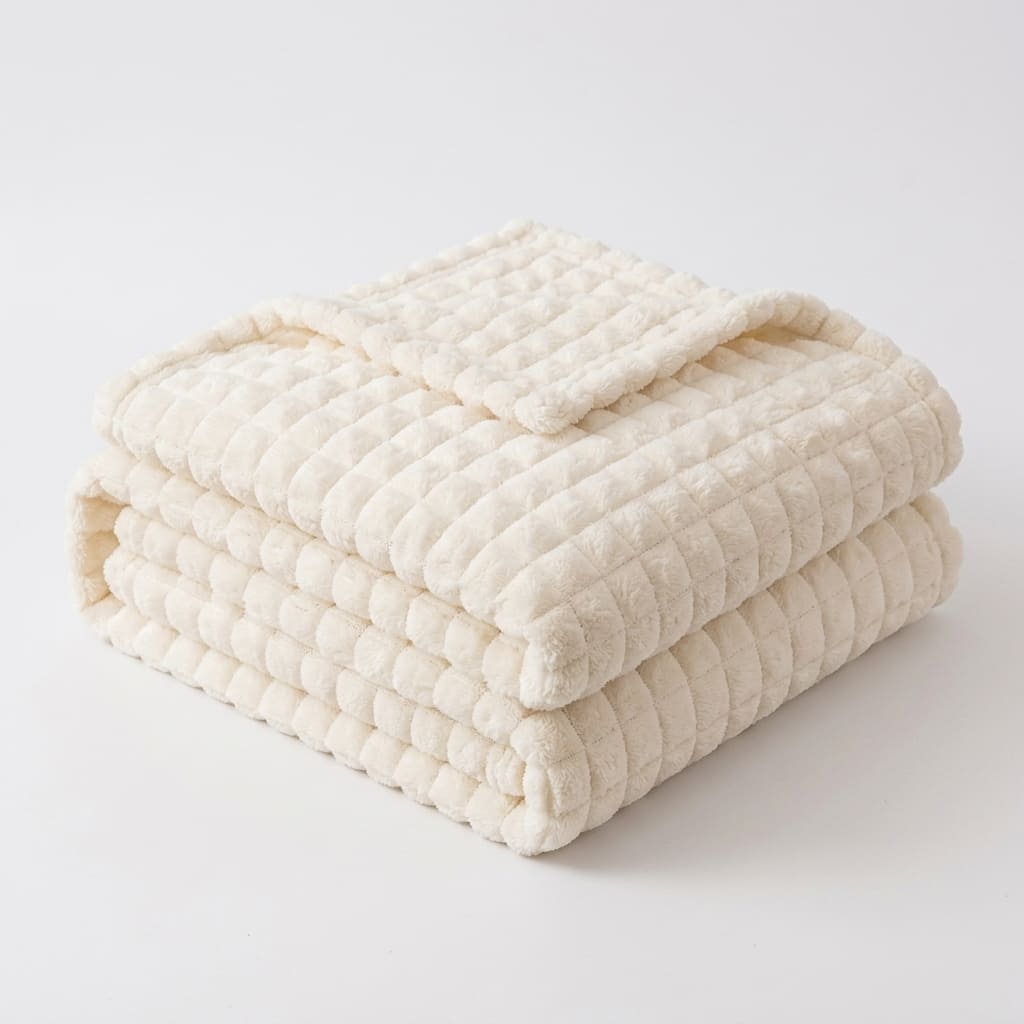Velour Throw | Rabbit Fleece Throw Blanket - Double-Sided Plush Warm Throw, Luxury Layering Blanket - Off White Color