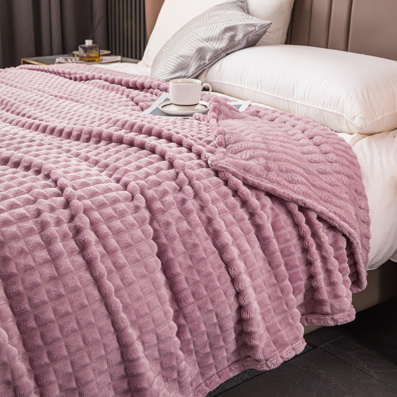Velour Throw | Rabbit Fleece Throw Blanket - Double-Sided Plush Warm Throw, Luxury Layering Blanket - Pink Color