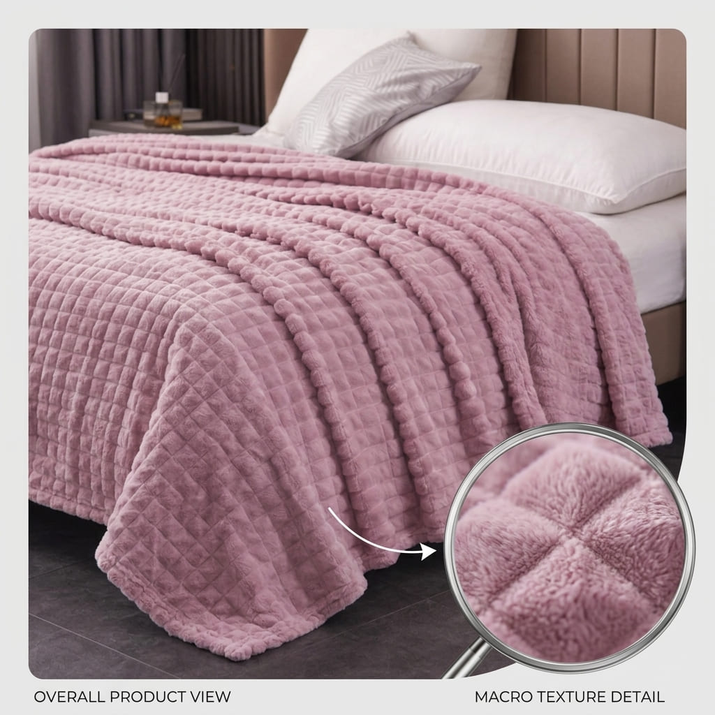 Velour Throw | Rabbit Fleece Throw Blanket - Double-Sided Plush Warm Throw, Luxury Layering Blanket - Pink Color