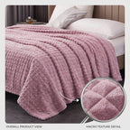 Velour Throw | Rabbit Fleece Throw Blanket - Double-Sided Plush Warm Throw, Luxury Layering Blanket - Pink Color